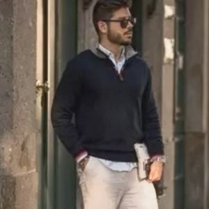 Triumph Over Tragedy Sweatshirt Smooth Black Knit Slim Fit 1/4 Zip Gray Collared